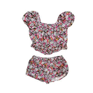 Vince Camuto Girls Outfit Set Size 8 Butterfly Wings Pattern Shorts Blouse Pink
